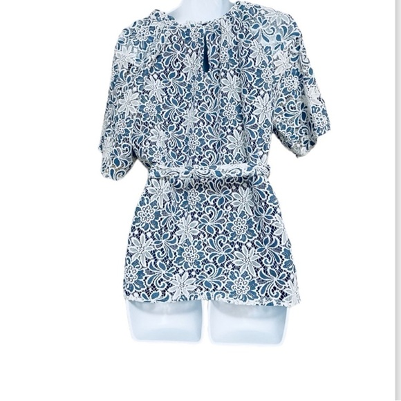 Draper James Floral Lace Overlay Tie Waist Top - Picture 4 of 6